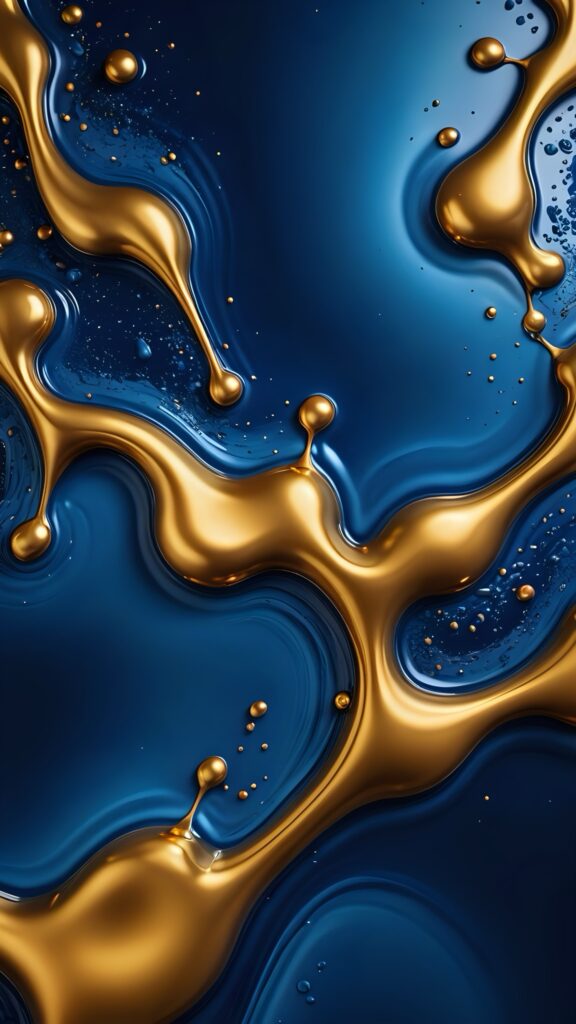 Blue Gold Liquid Metal Abstract Wallpaper