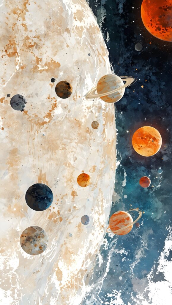 Watercolor Planets Space Wallpaper